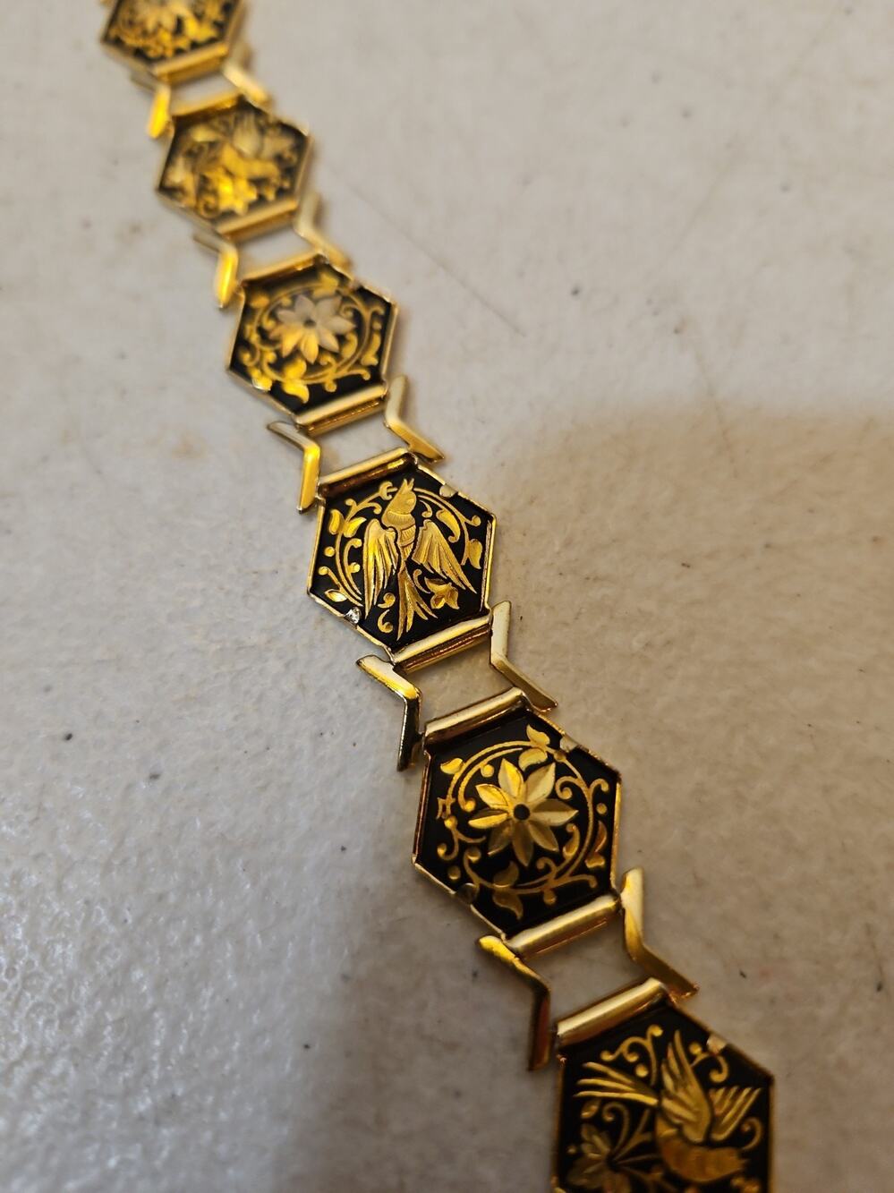Vintage Damascene Hexagon Shaped Linked Bracelet